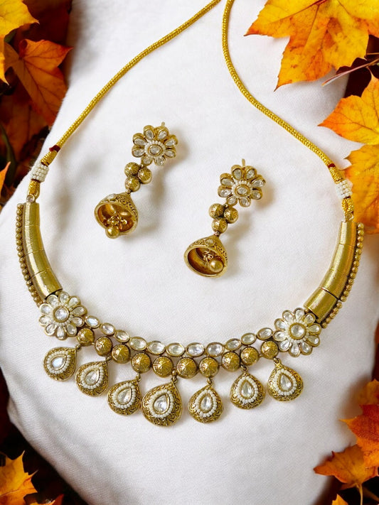 Nawaabi Polki Antique Necklace Set