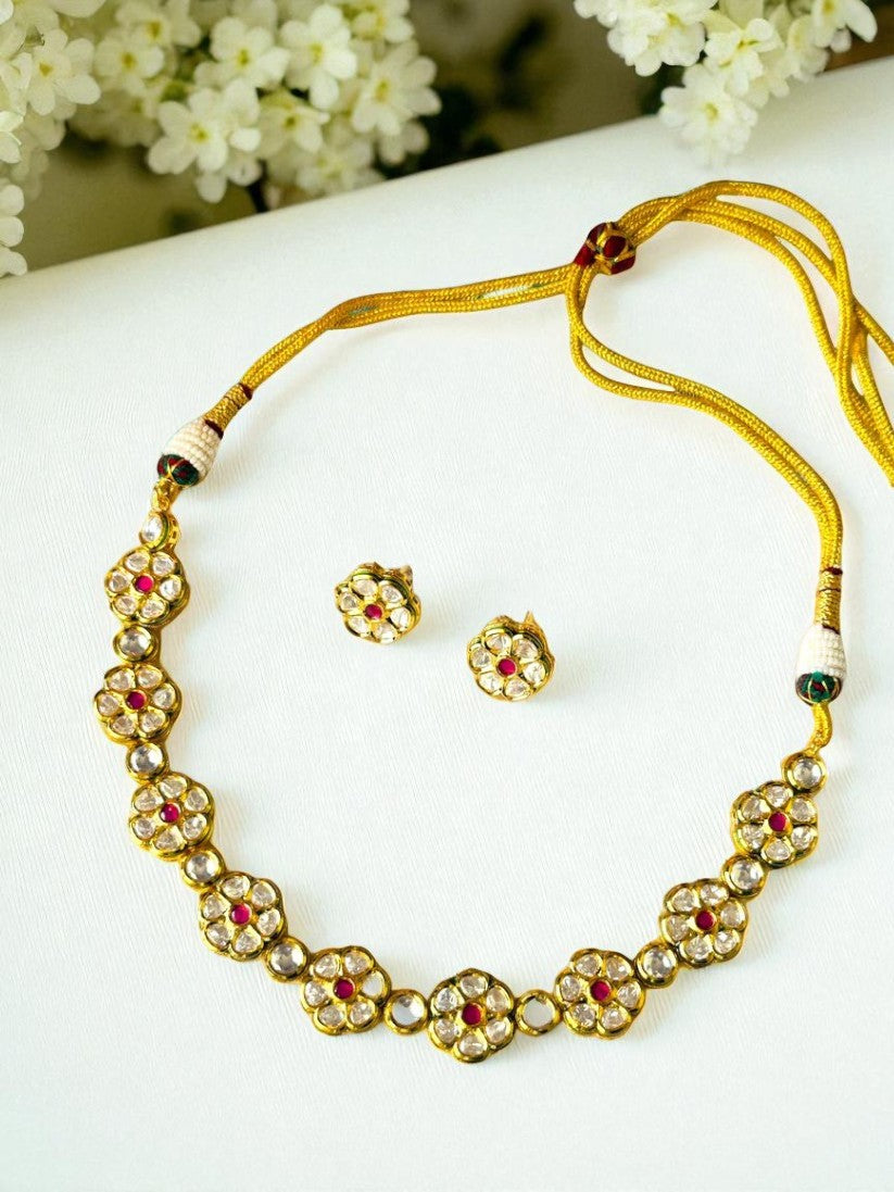 Sheena Pachi Kundan Flower Necklace Set