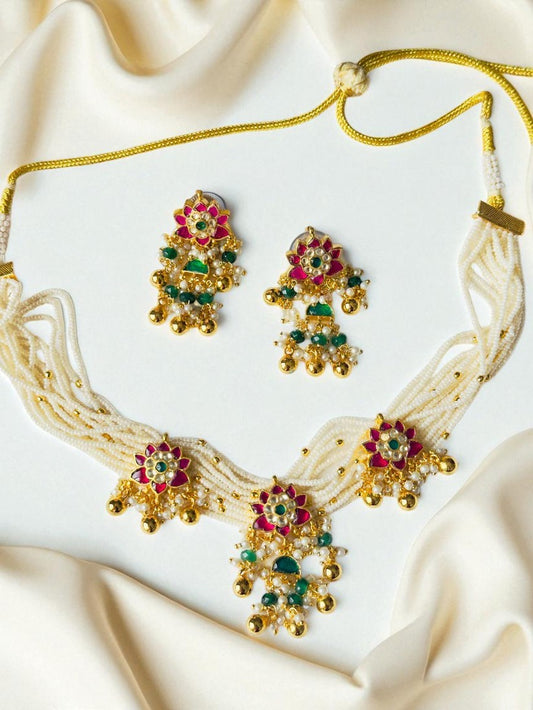 Shahi Floral Kundan Pearl Choker Set