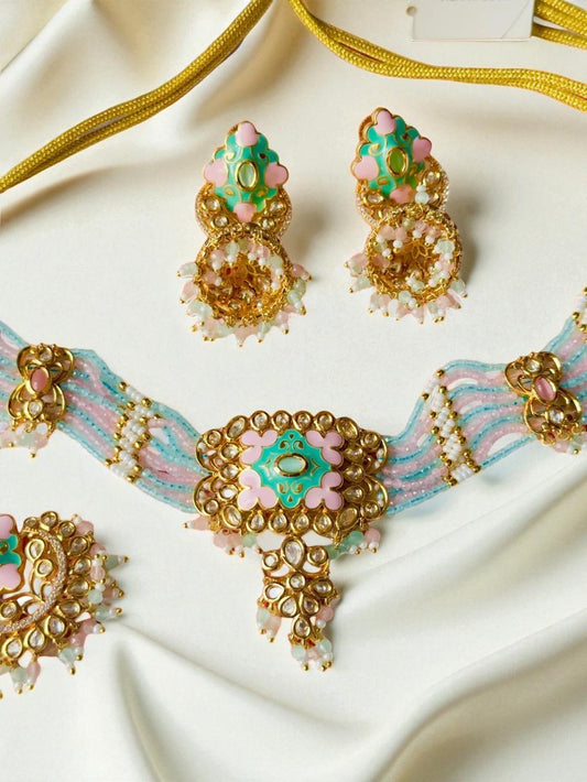 Rajasi Blossoms Kundan Meenakari CZ Choker Set