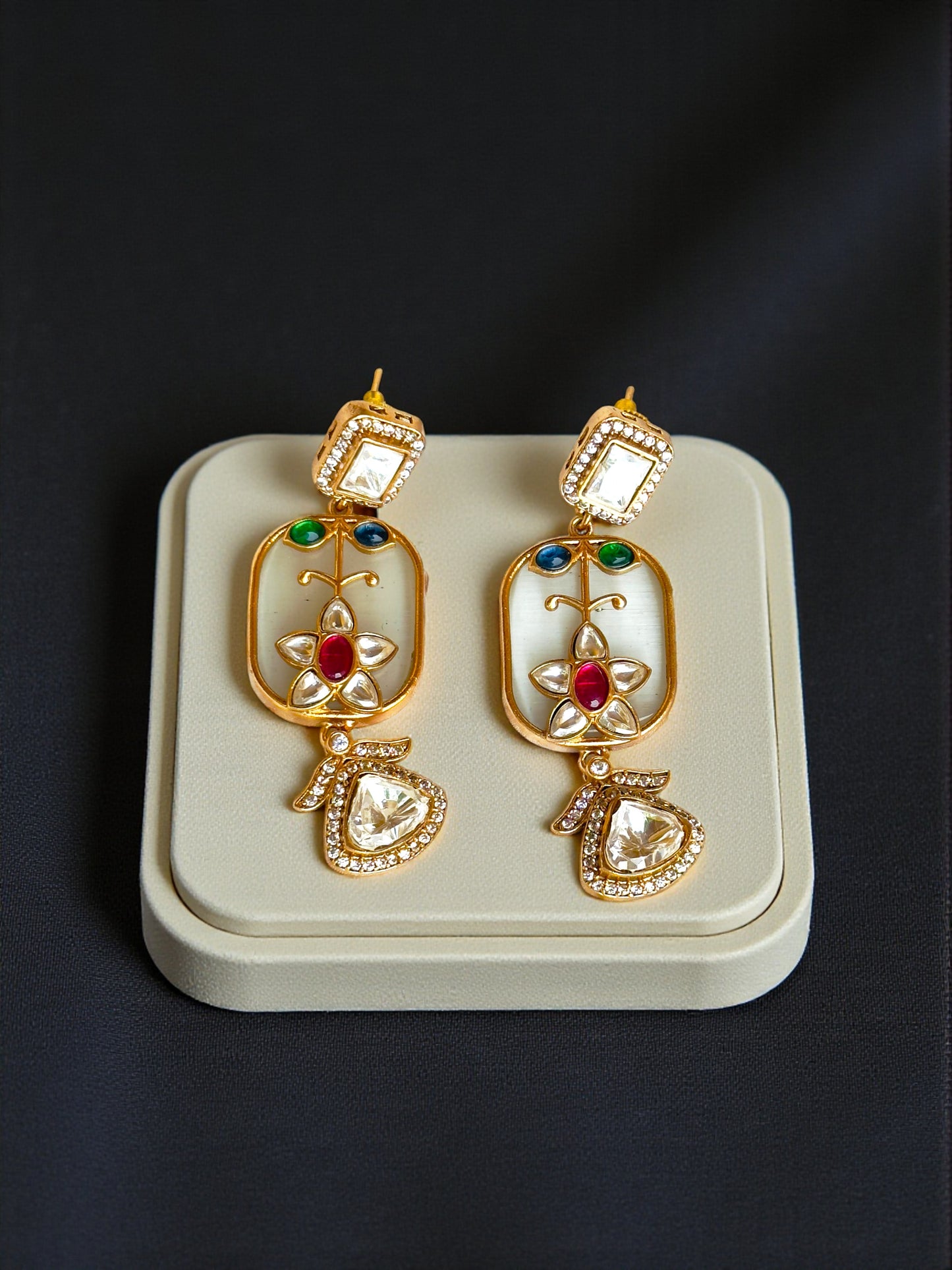 Lishika Navratna Moissanite Fusion Long Necklace Set