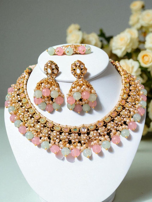Pastel Kundan Necklace Set with Maangtika