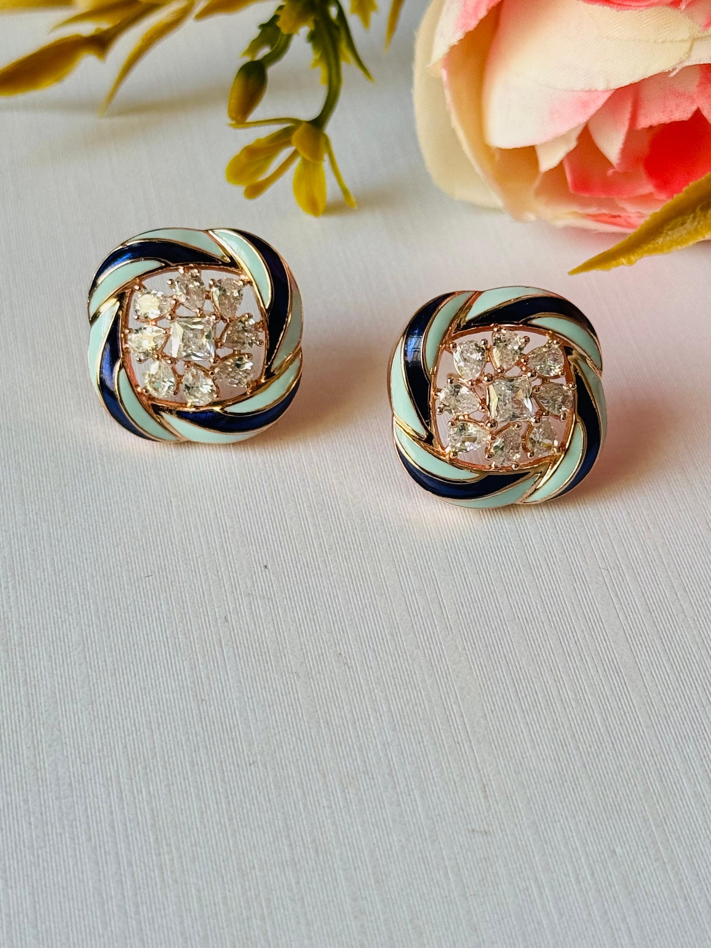 Meenakari CZ Stone Stud Earrings