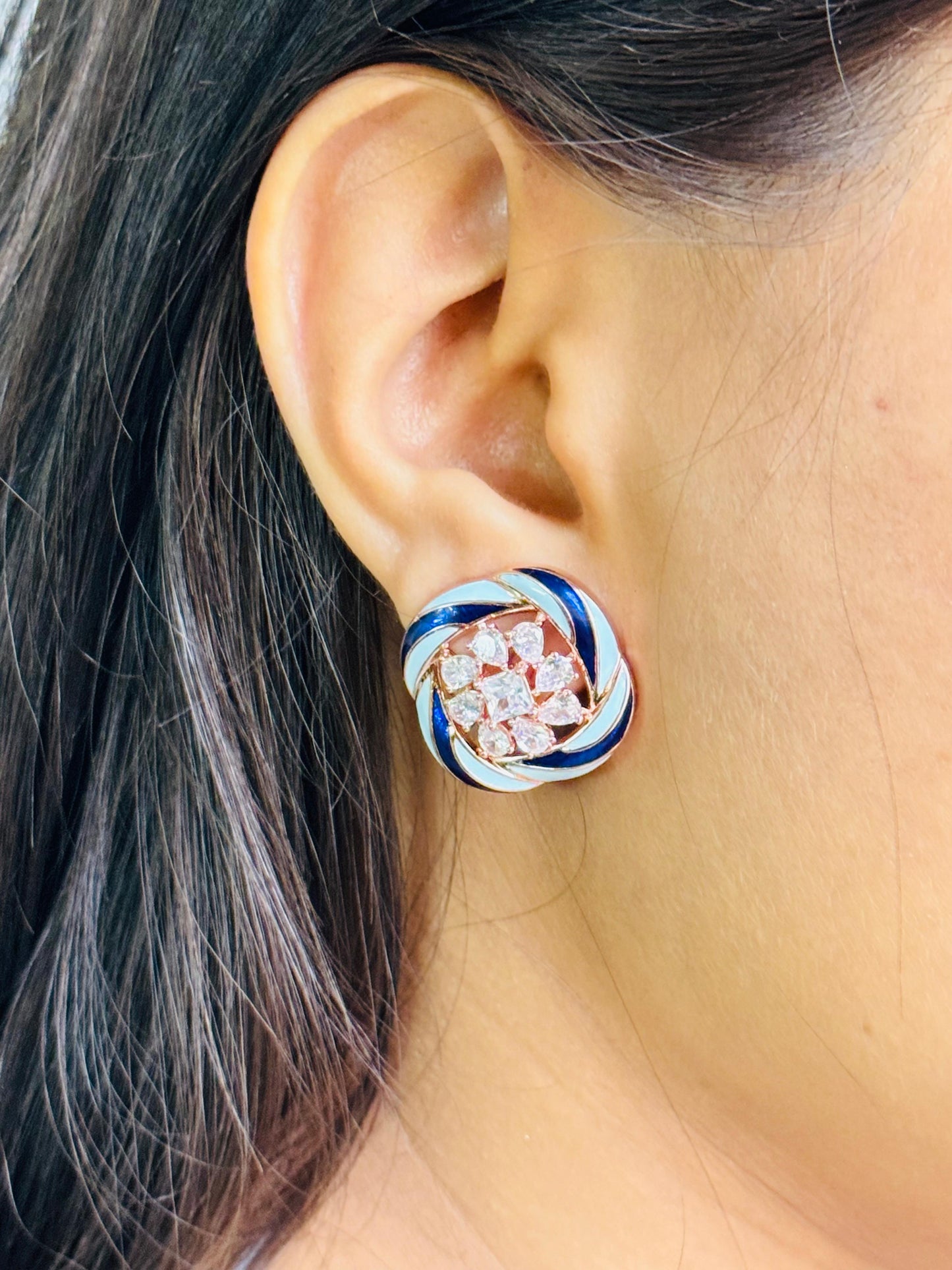Meenakari CZ Stone Stud Earrings