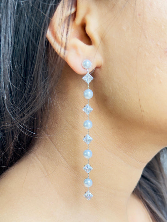 Pearl CZ Crystal Cascade Earrings