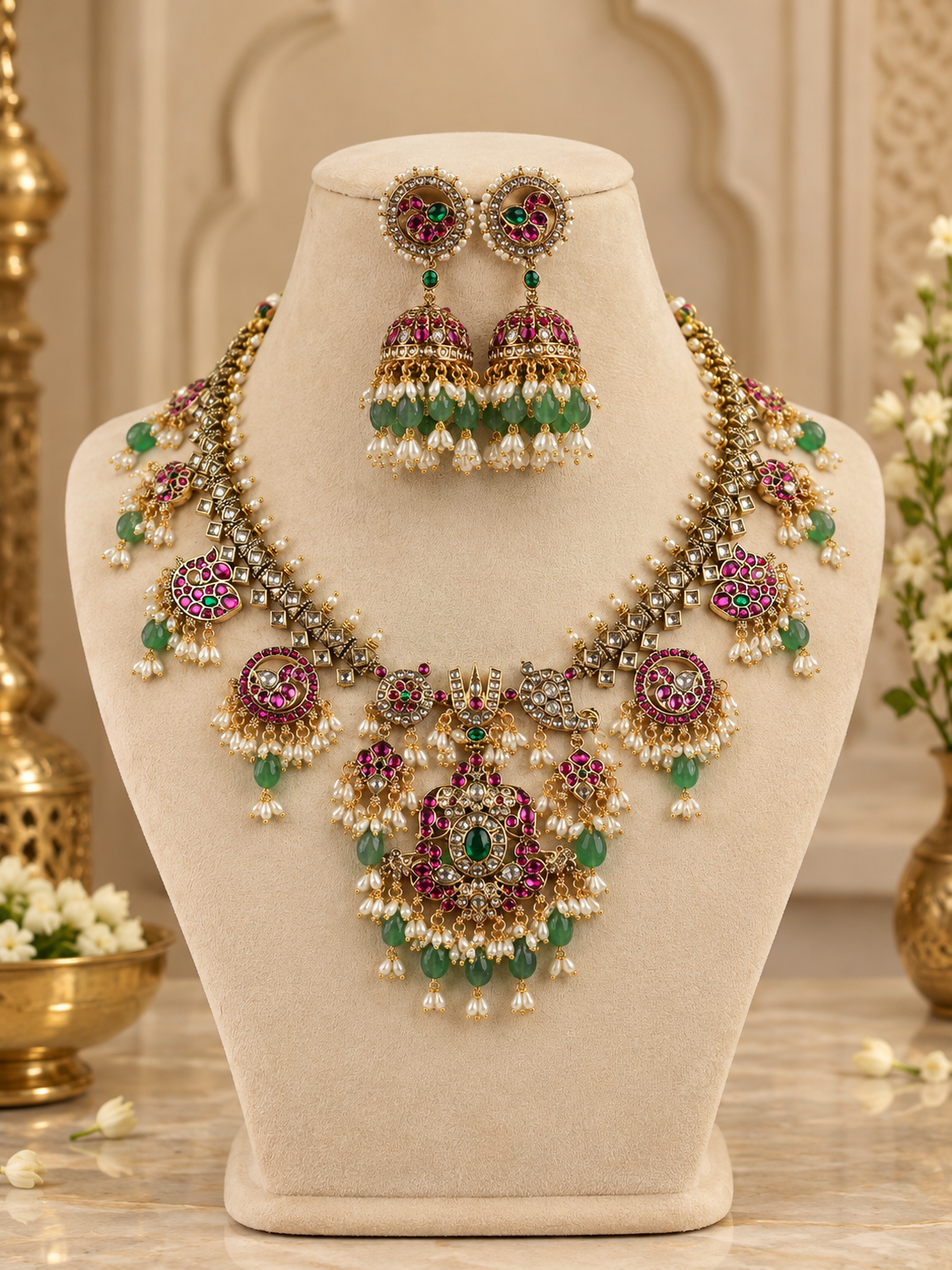 Divya Emerald Guttapusalu Bridal Necklace Set