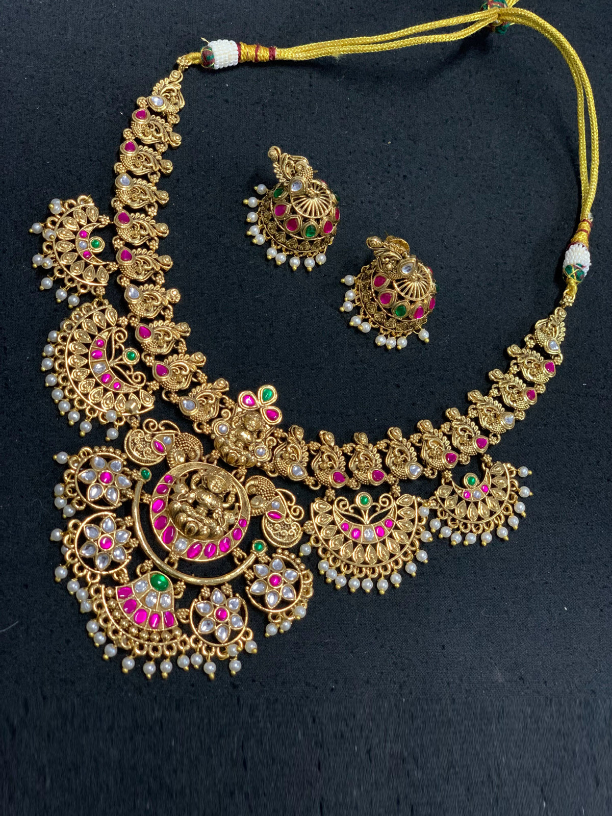 Anjali Temple Lakshmi Jadua Kundan Necklace Set