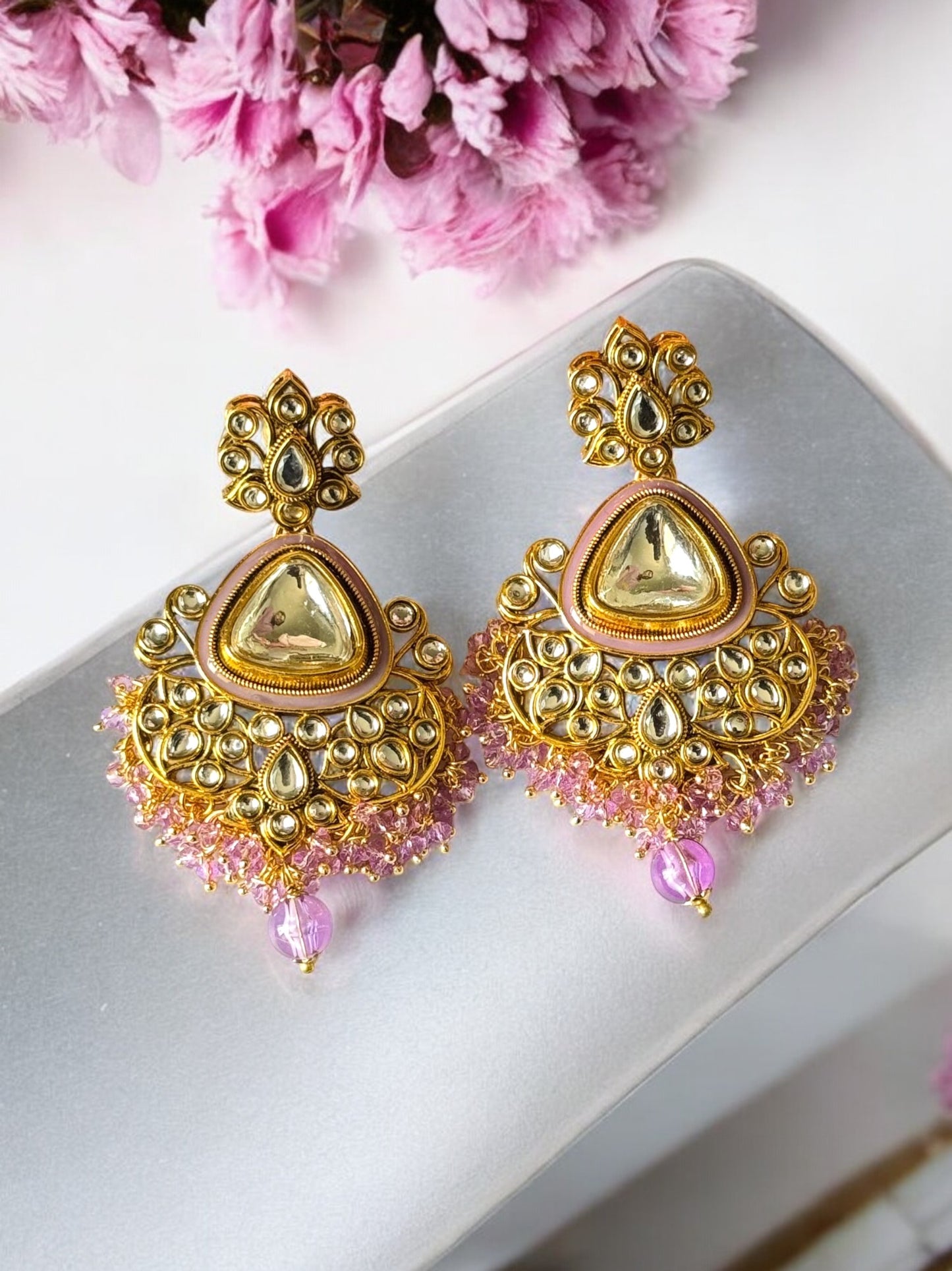 Kundan Meenakari Chandbali Earrings