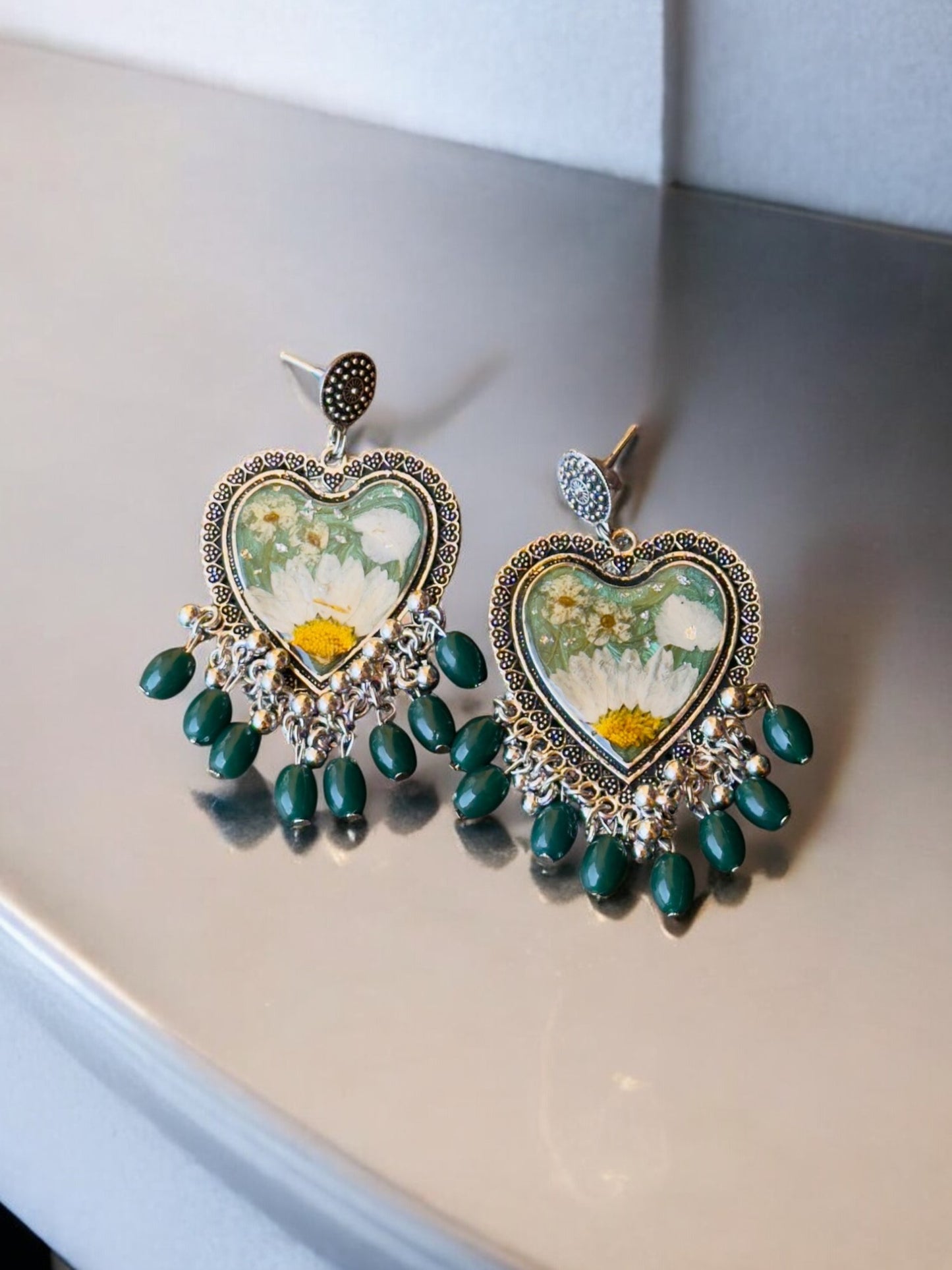 Heart-Shaped Resin Jhumkas