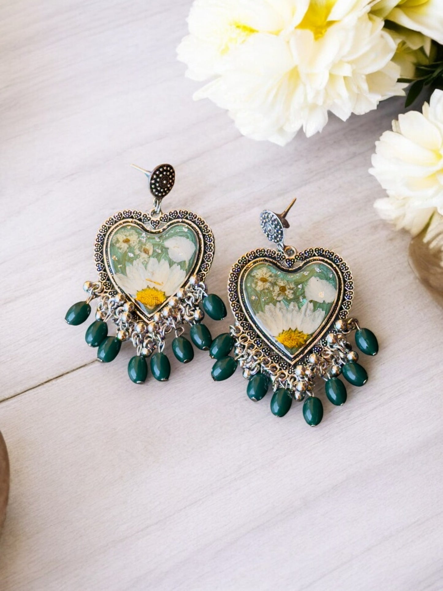 Heart-Shaped Resin Jhumkas