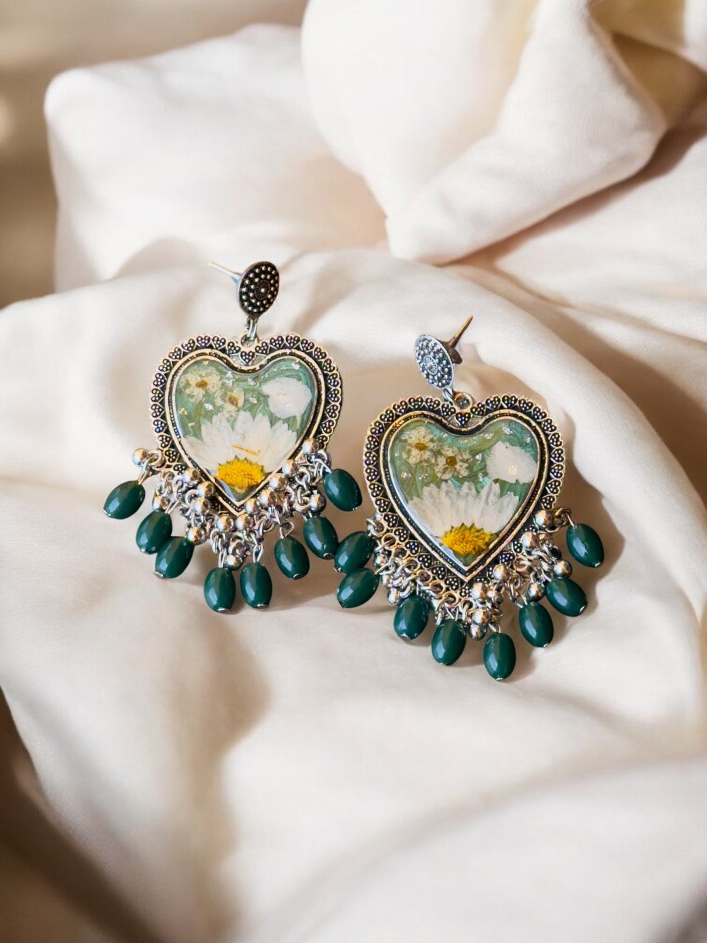 Heart-Shaped Resin Jhumkas