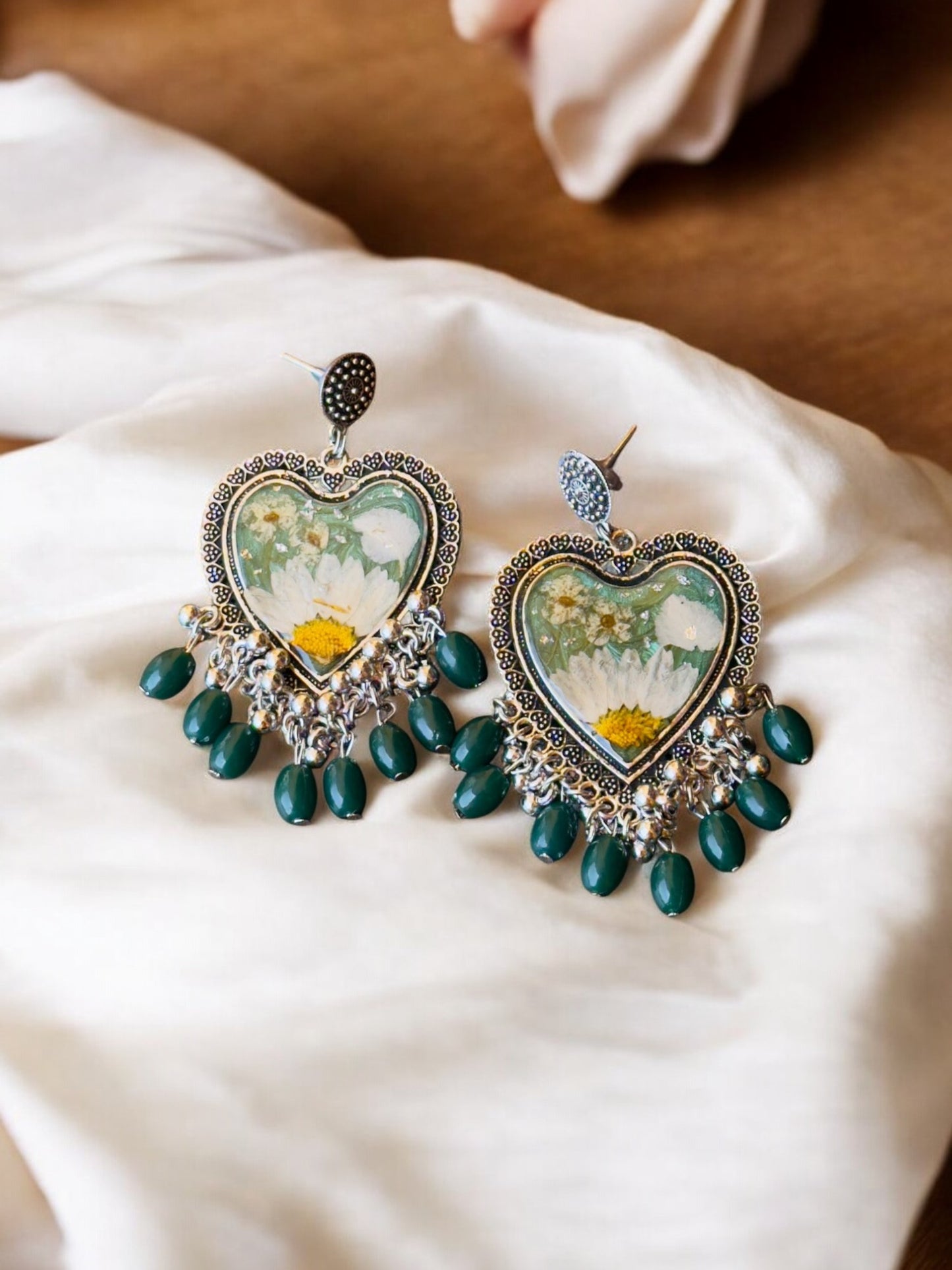 Heart-Shaped Resin Jhumkas