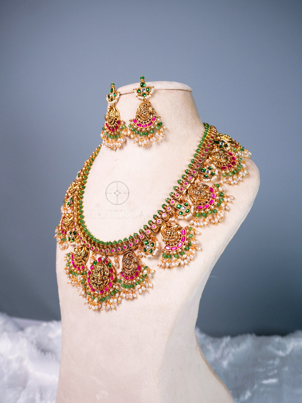Shreya Temple Long Jadua Kundan Necklace Set