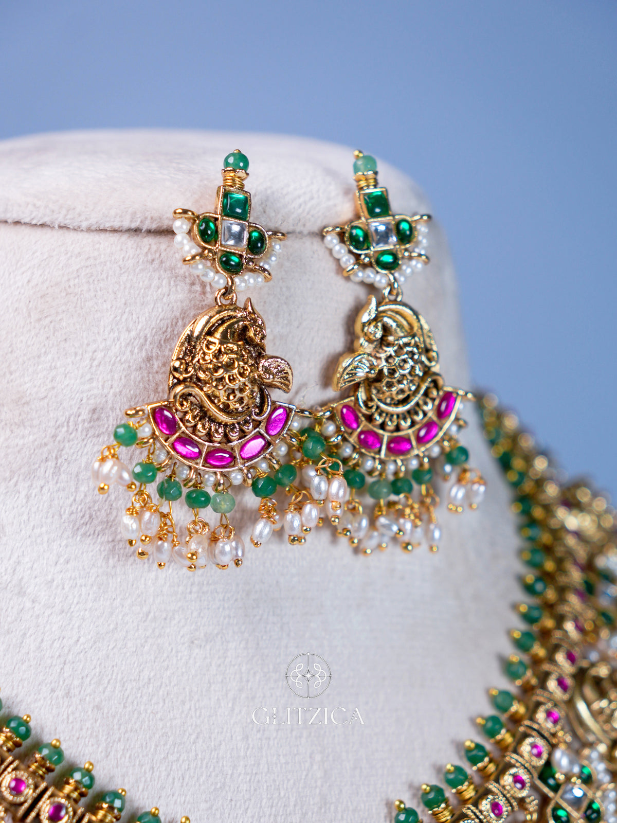 Shreya Temple Jadua Kundan Necklace Set