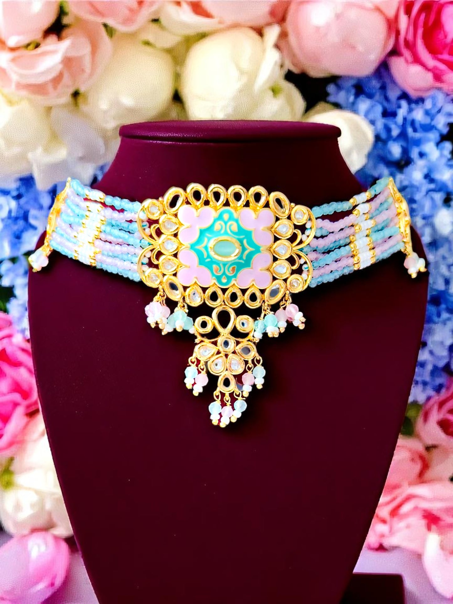 Rajasi Blossoms Kundan Meenakari CZ Choker Set