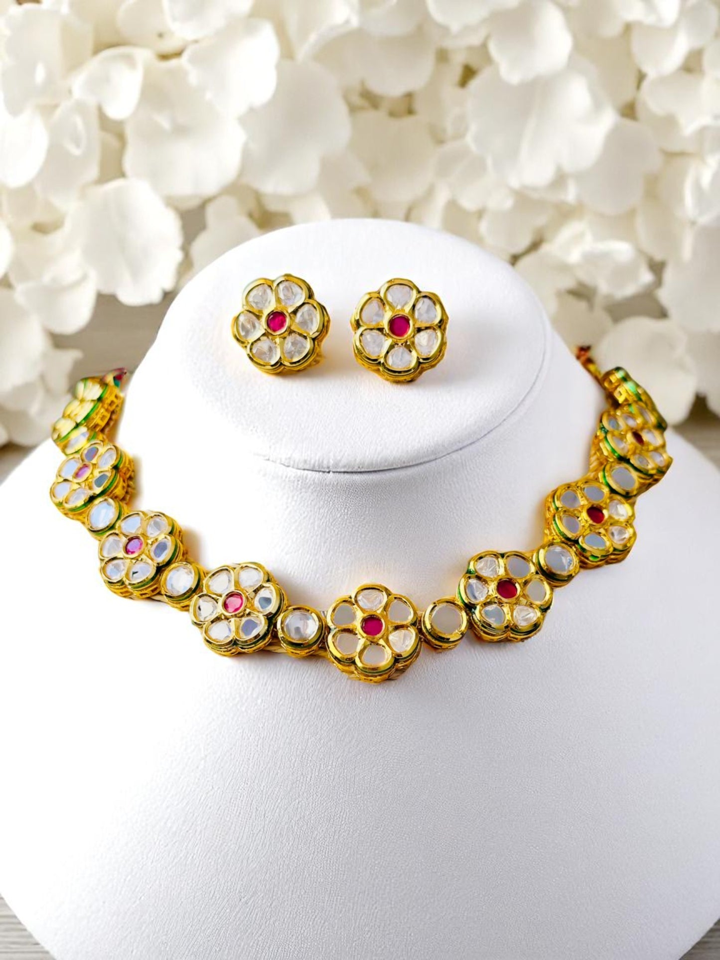 Sheena Pachi Kundan Flower Necklace Set