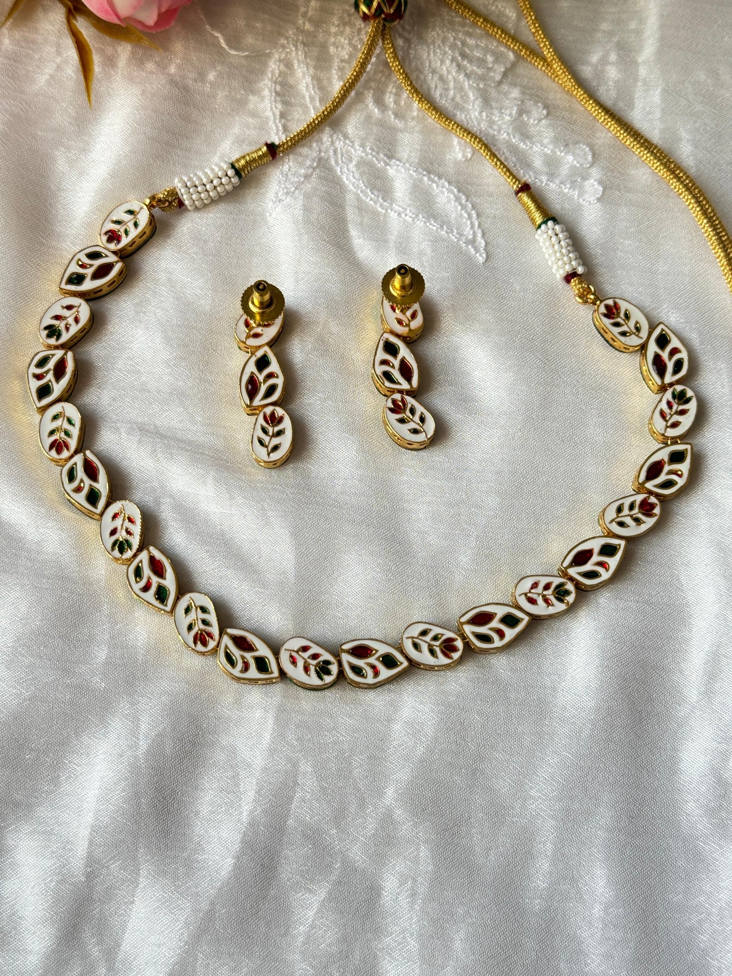 Richa Kundan Polki and CZ Teardrop Necklace Set