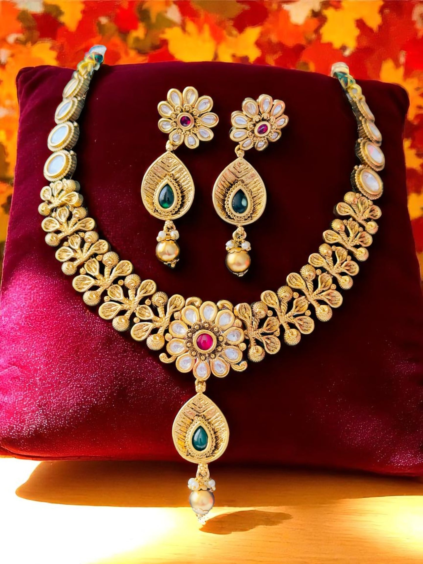 Pavithra Polki Antique Necklace Set