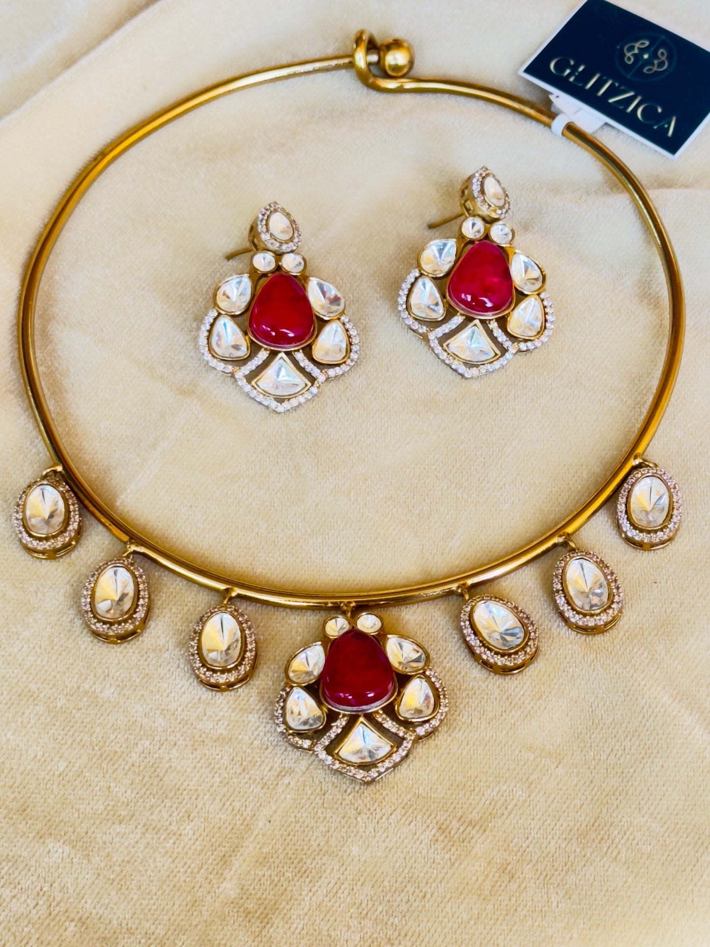 Raveena Ruby Moissanite Choker Necklace Set