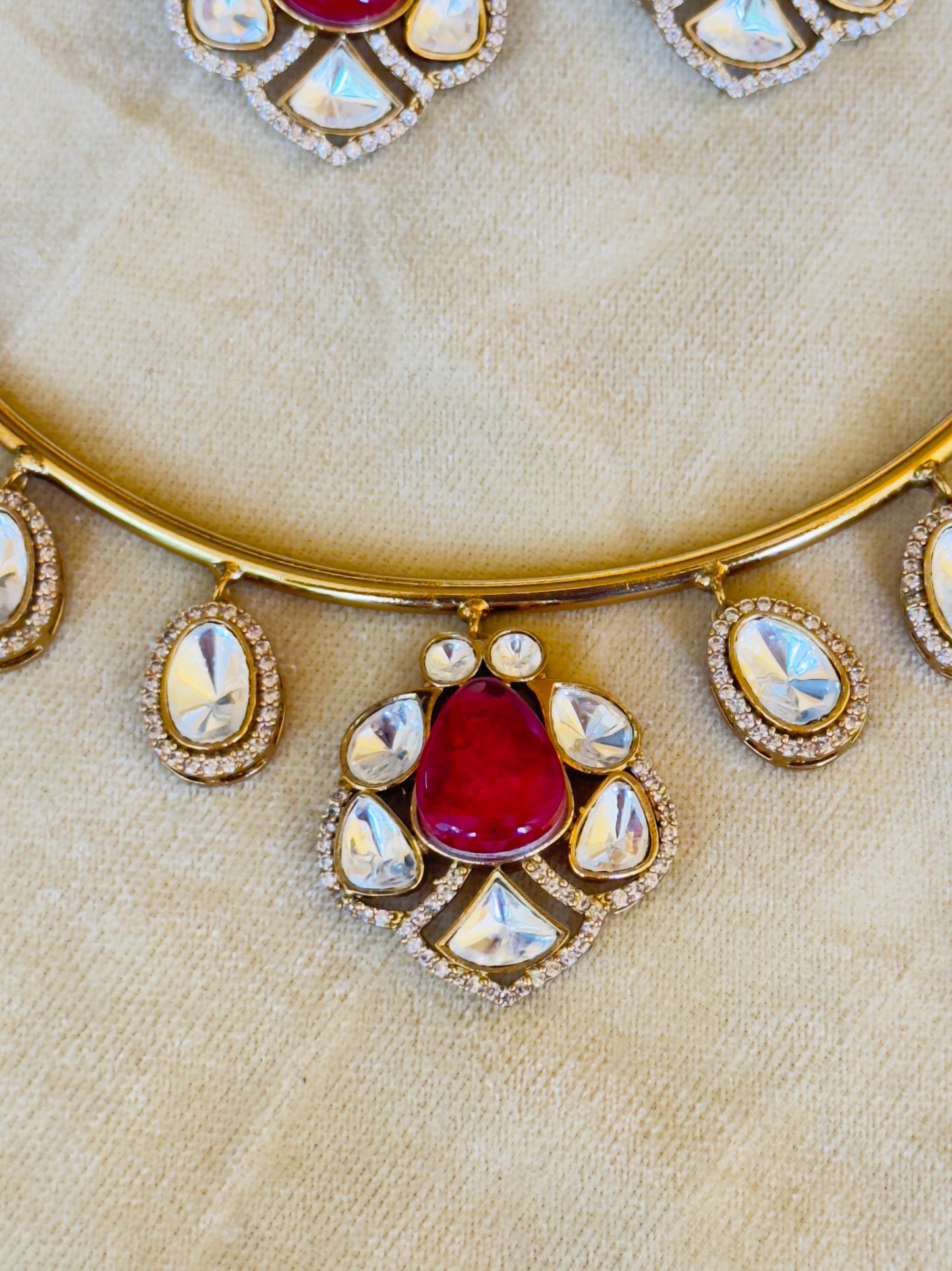 Raveena Ruby Moissanite Choker Necklace Set