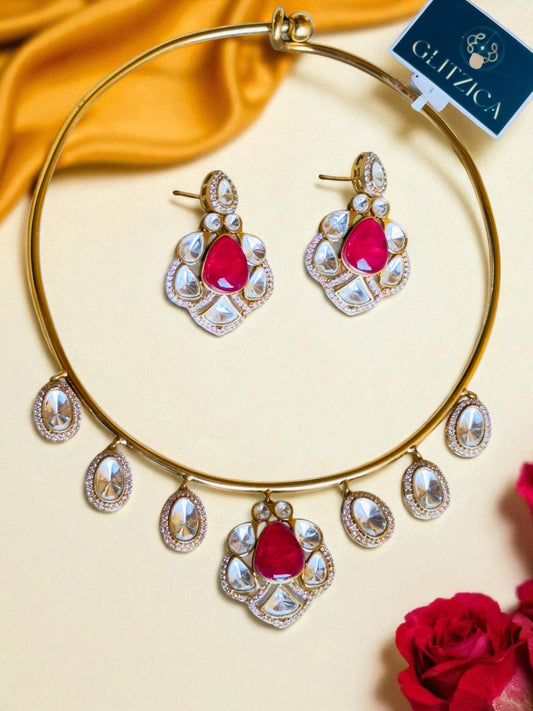 Raveena Ruby Moissanite Hasli Necklace Set
