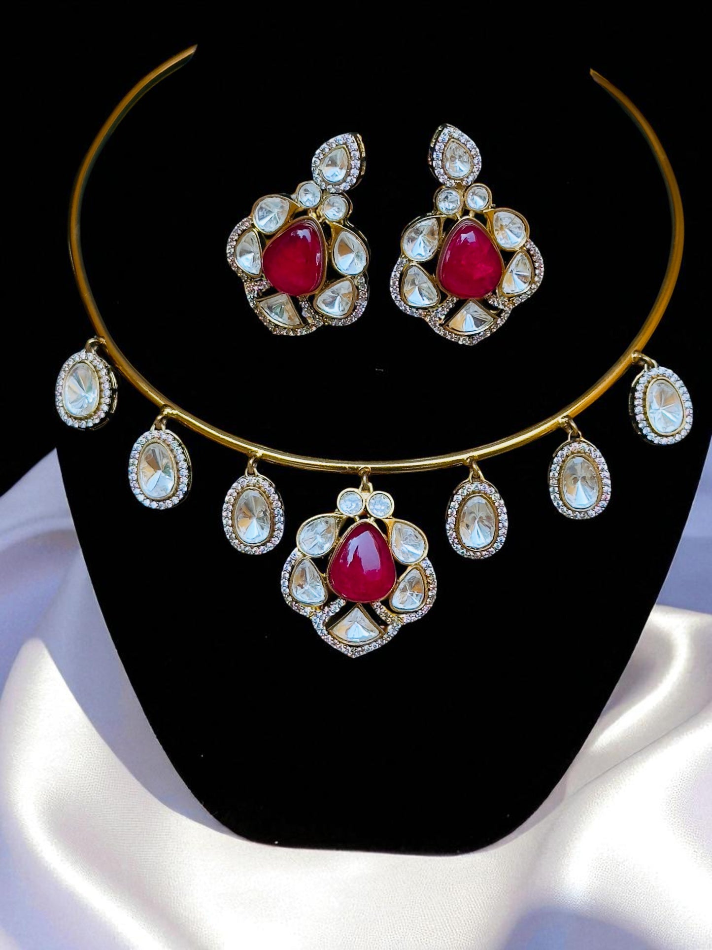 Raveena Ruby Moissanite Choker Necklace Set