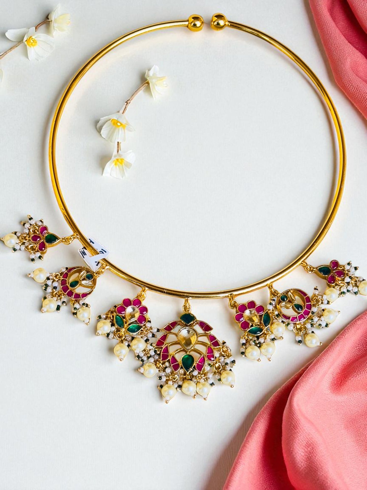 Meena Ruby & Emerald Polki Hasli Necklace Set