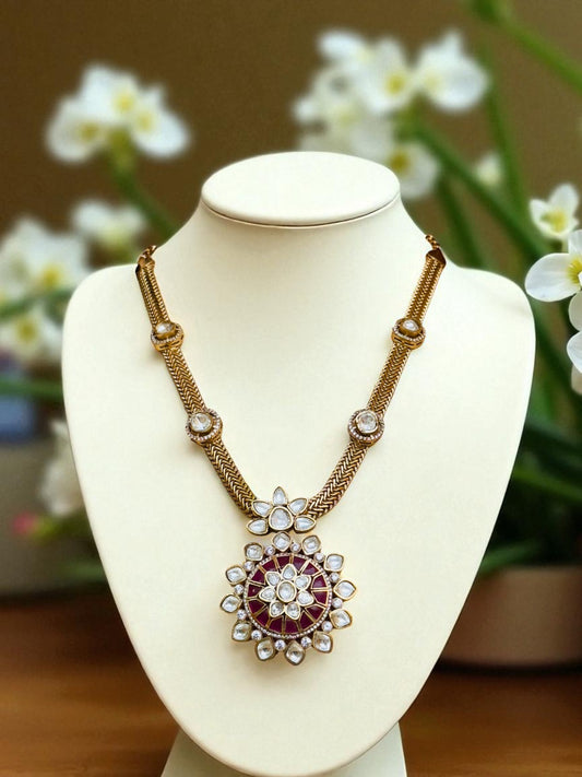 Raha Kundan Ruby Floral Necklace Set
