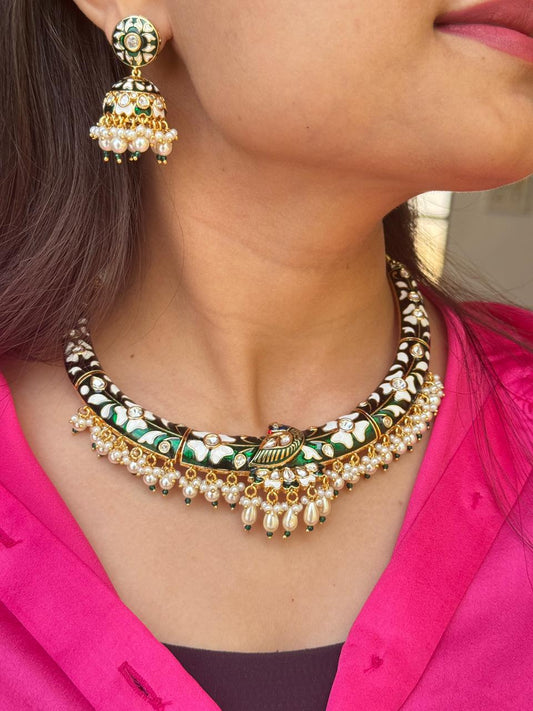 Iraanya Meenakari Polki Hasli Necklace Set