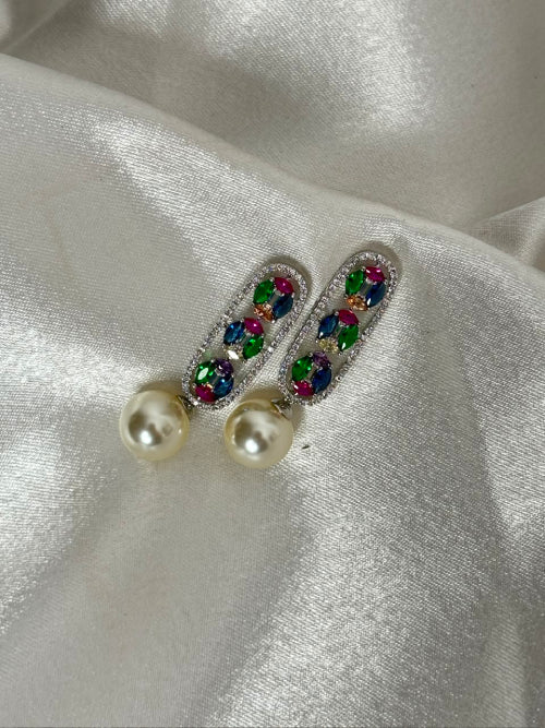 Rainbow Bloom CZ Pearl Pendant Set