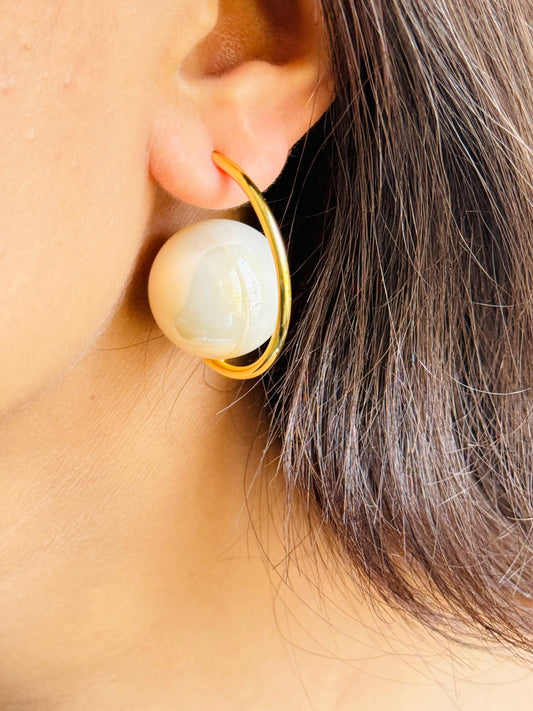 C-Shaped Pearl Hoop Earrings