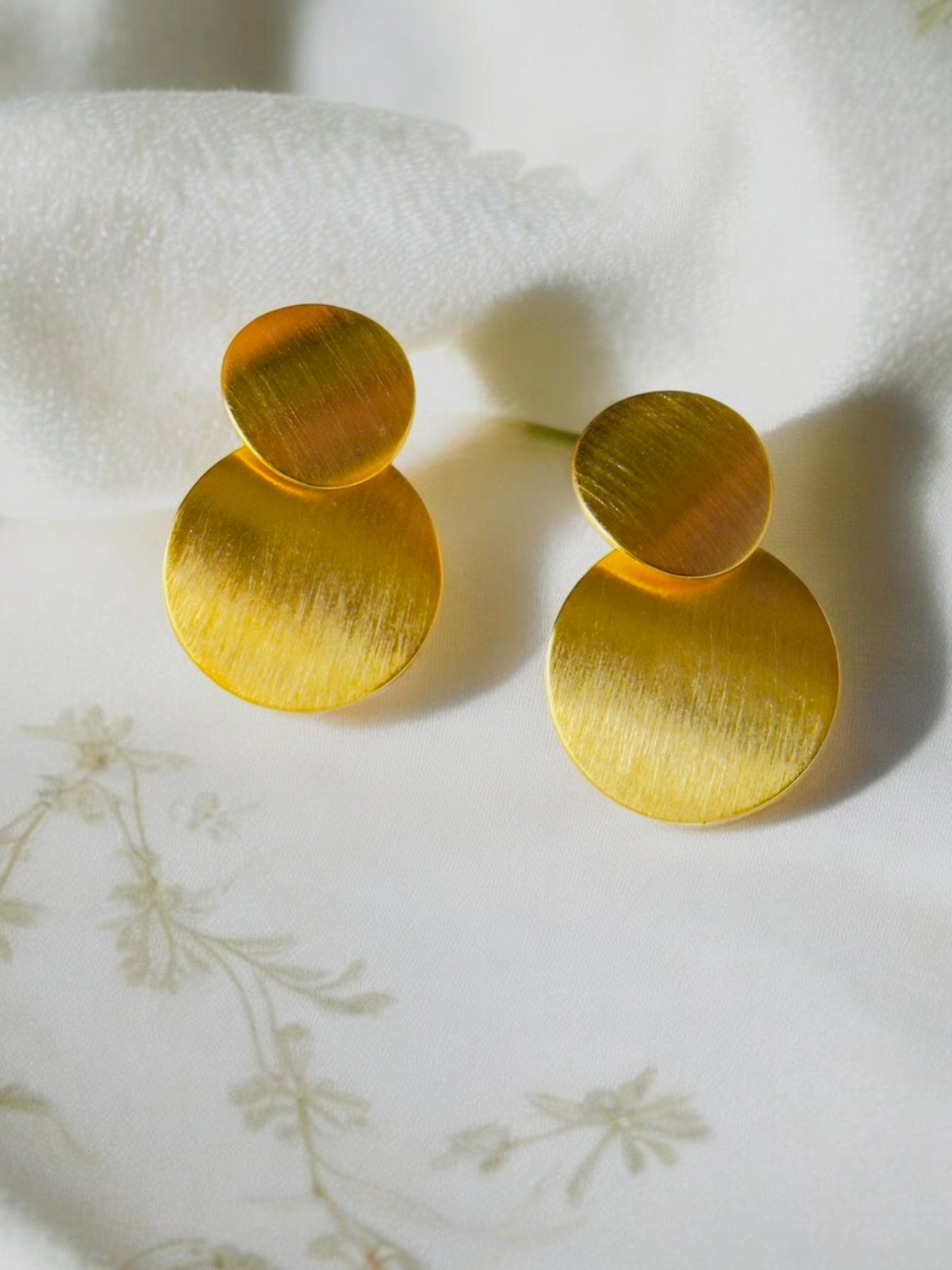 Gold Plated Round Disc Drop Earring