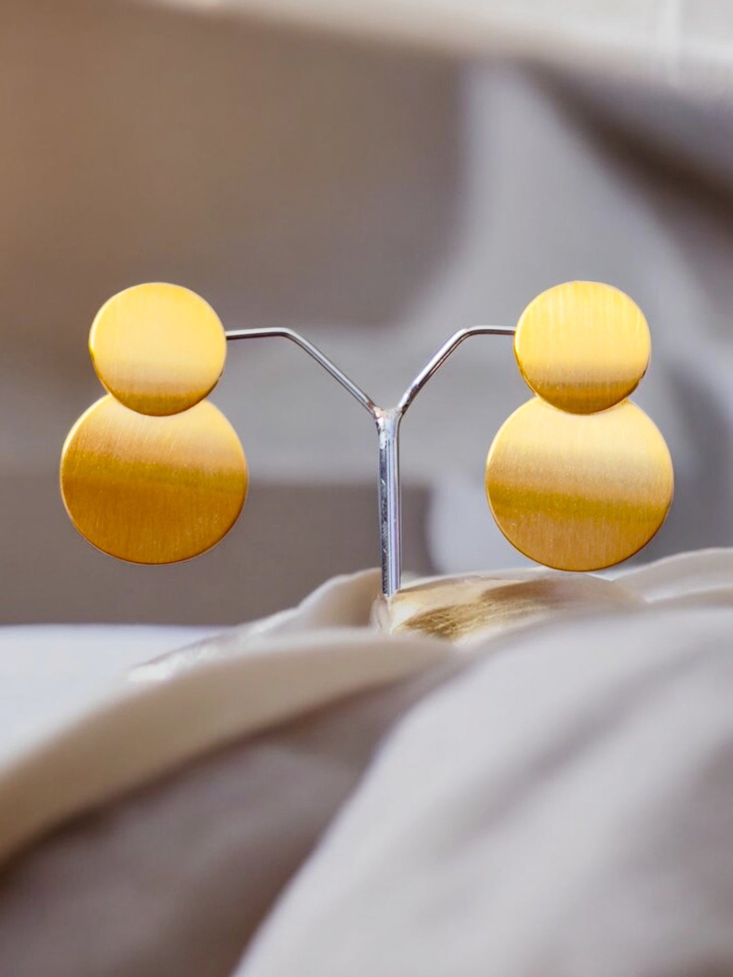 Gold Plated Round Disc Drop Earring