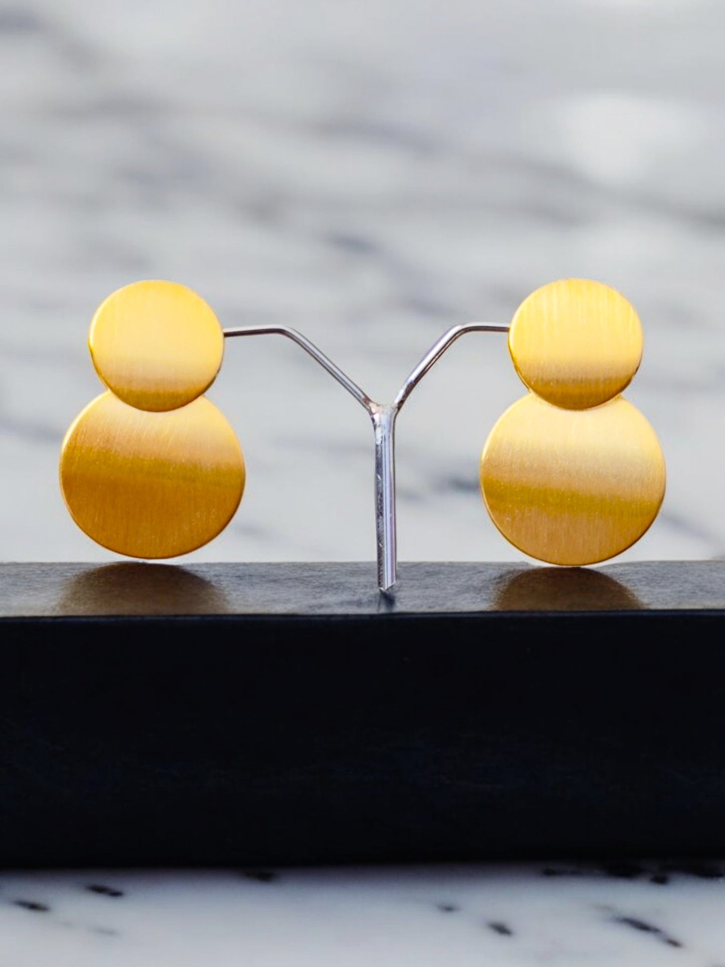 Gold Plated Round Disc Drop Earring
