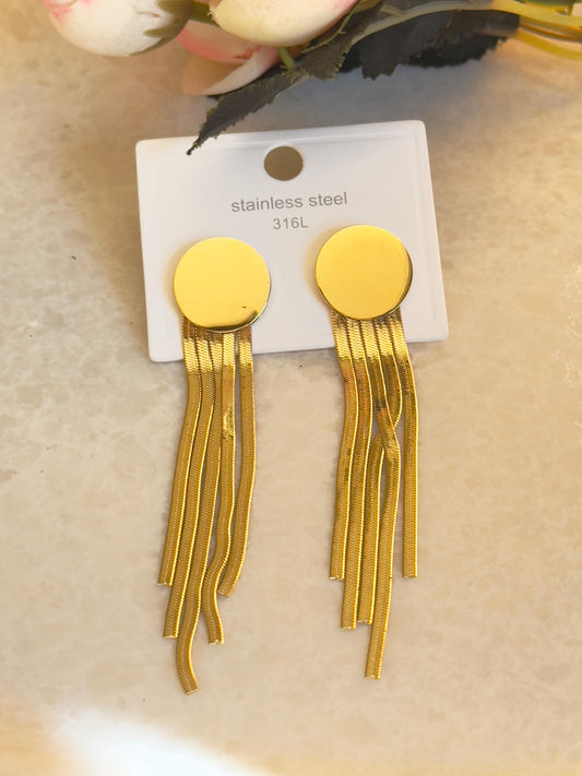 Gold Plated Long Chain Tassel Earrings