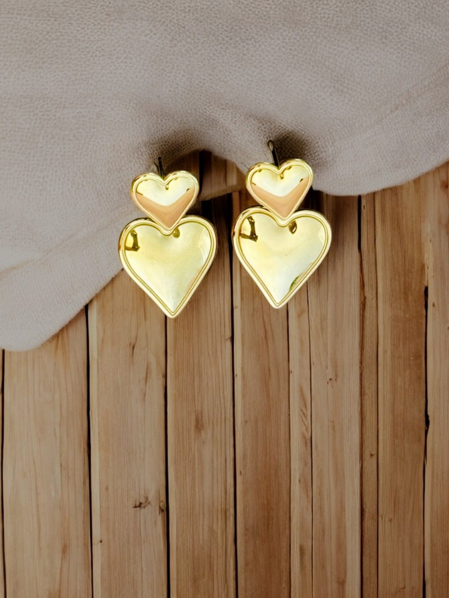 Gold Plated Double Heart Drop Earrings