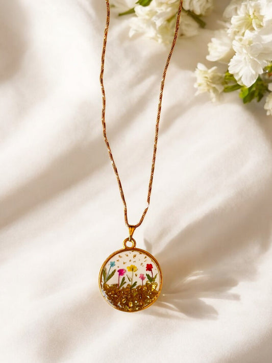 Multicolor Floral Resin Pendant Necklace