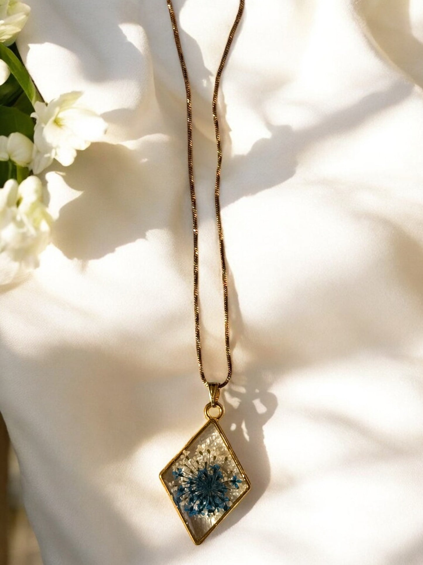Blue Flower Resin Pendant Necklace