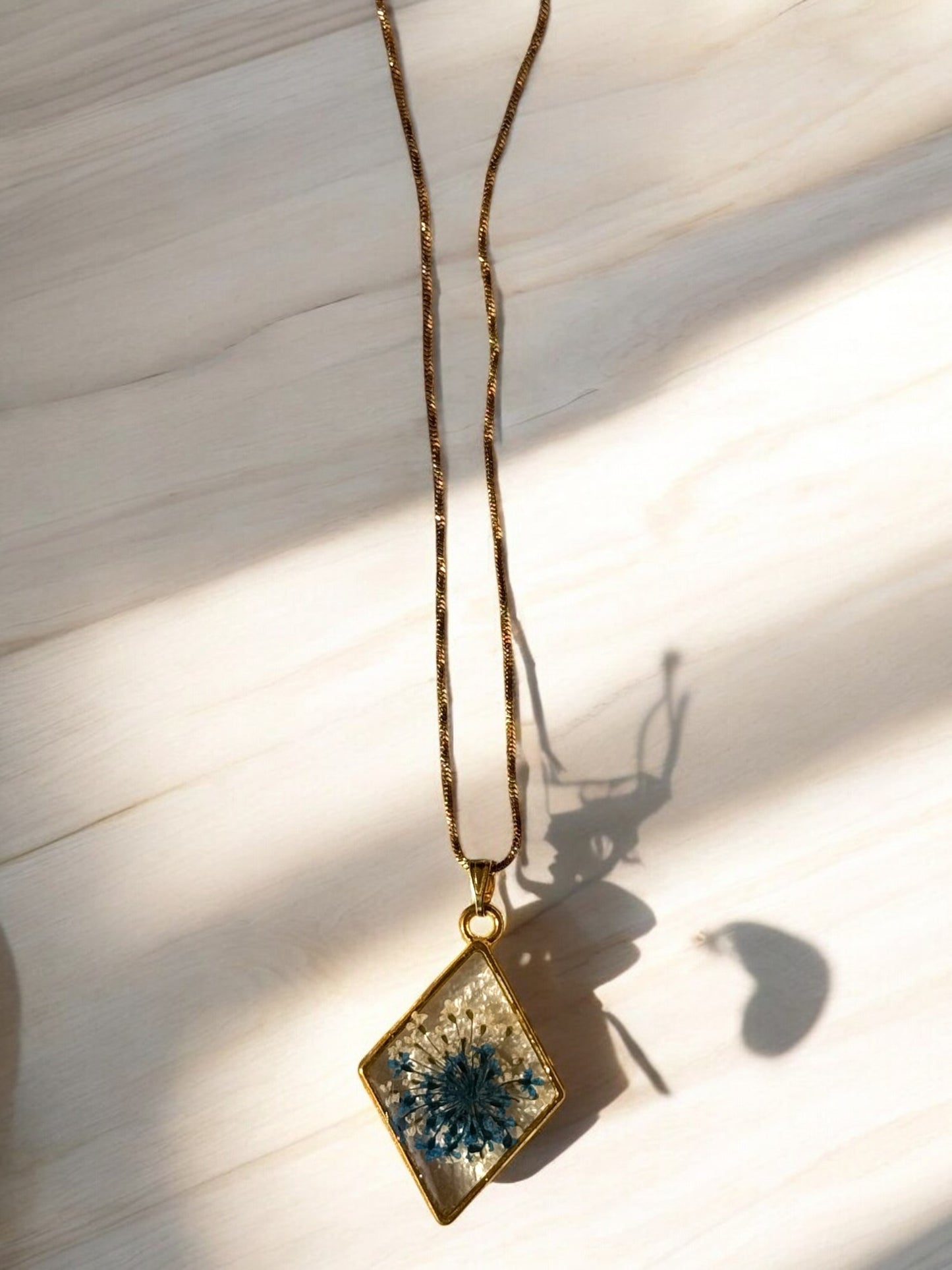 Blue Flower Resin Pendant Necklace
