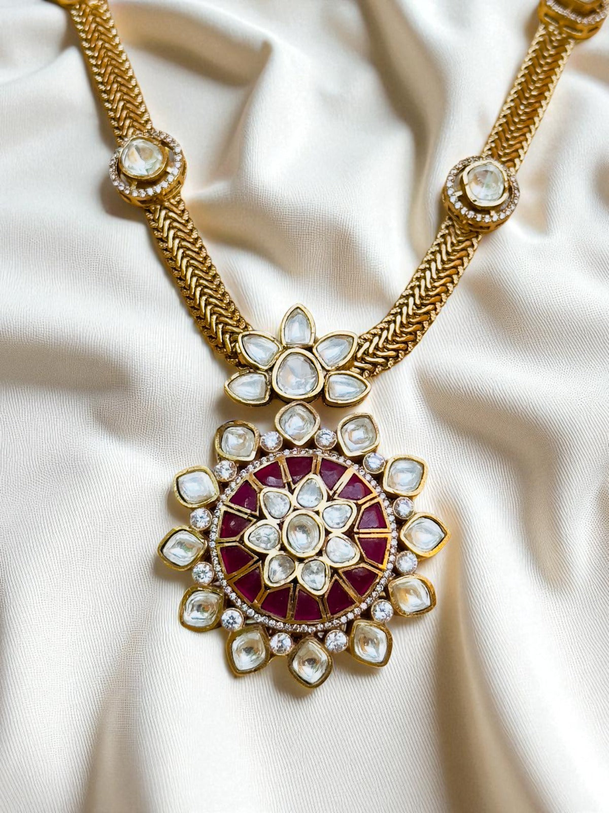 Raha Kundan Ruby Floral Necklace Set
