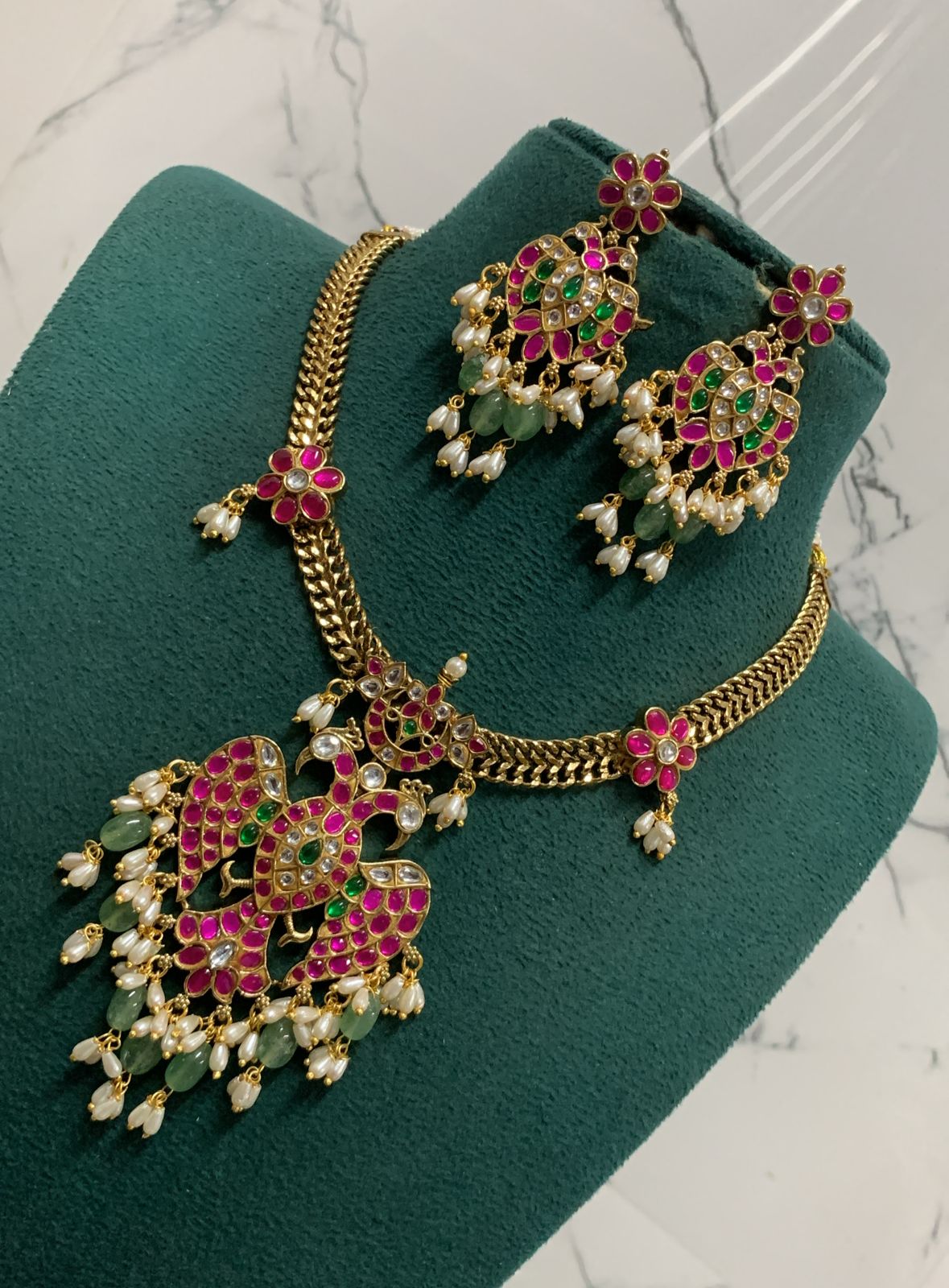 Nandini Peacock Jadua Kundan Necklace Set