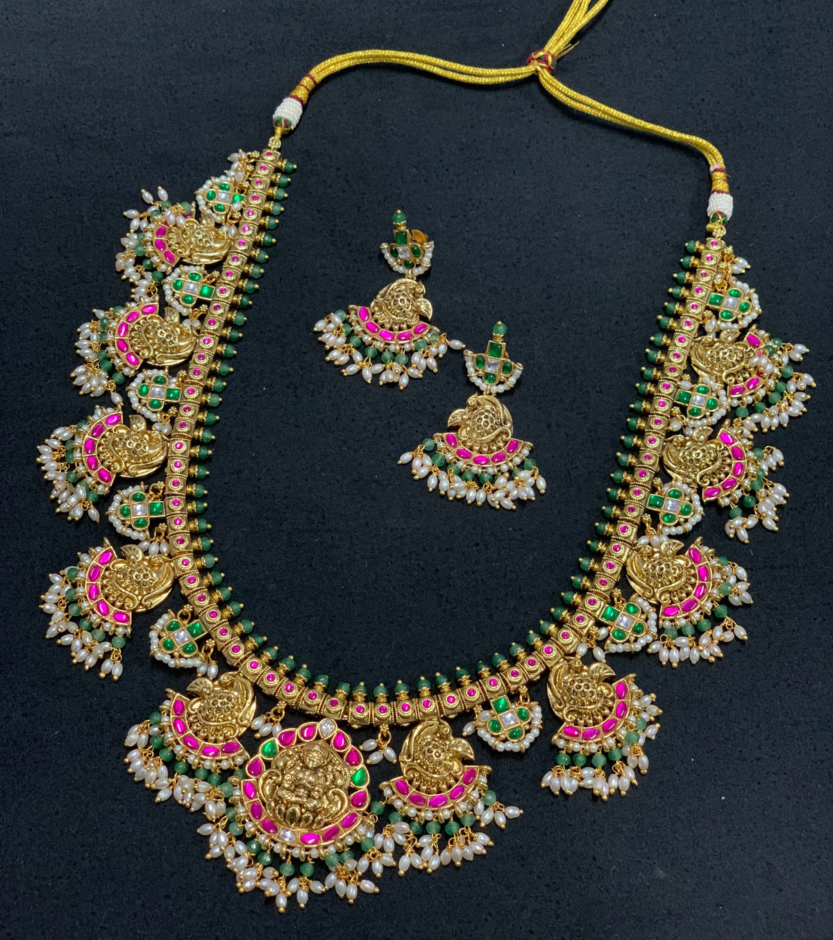 Shreya Temple Long Jadua Kundan Necklace Set