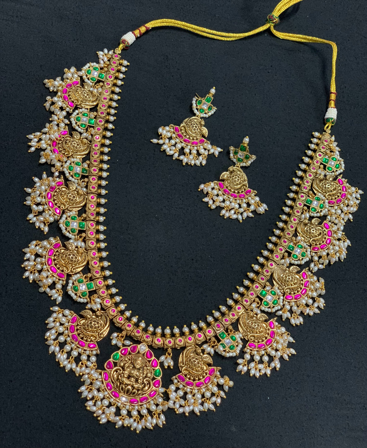 Anjali Temple Long Jadua Kundan Necklace Set
