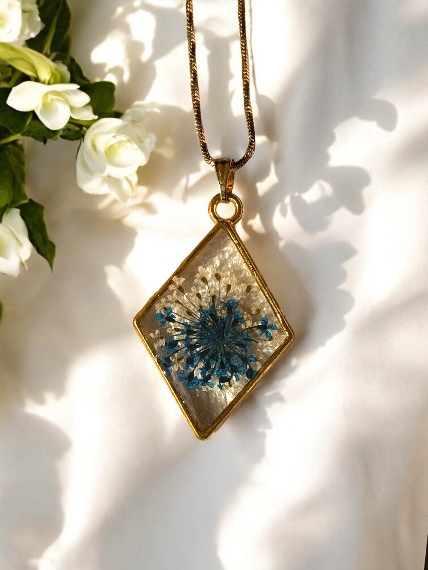 Blue Flower Resin Pendant Necklace