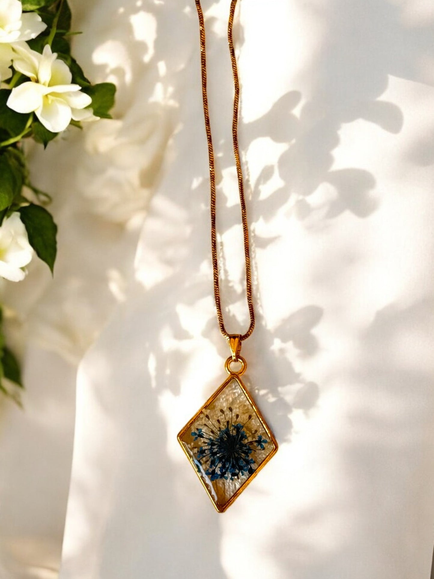 Blue Flower Resin Pendant Necklace