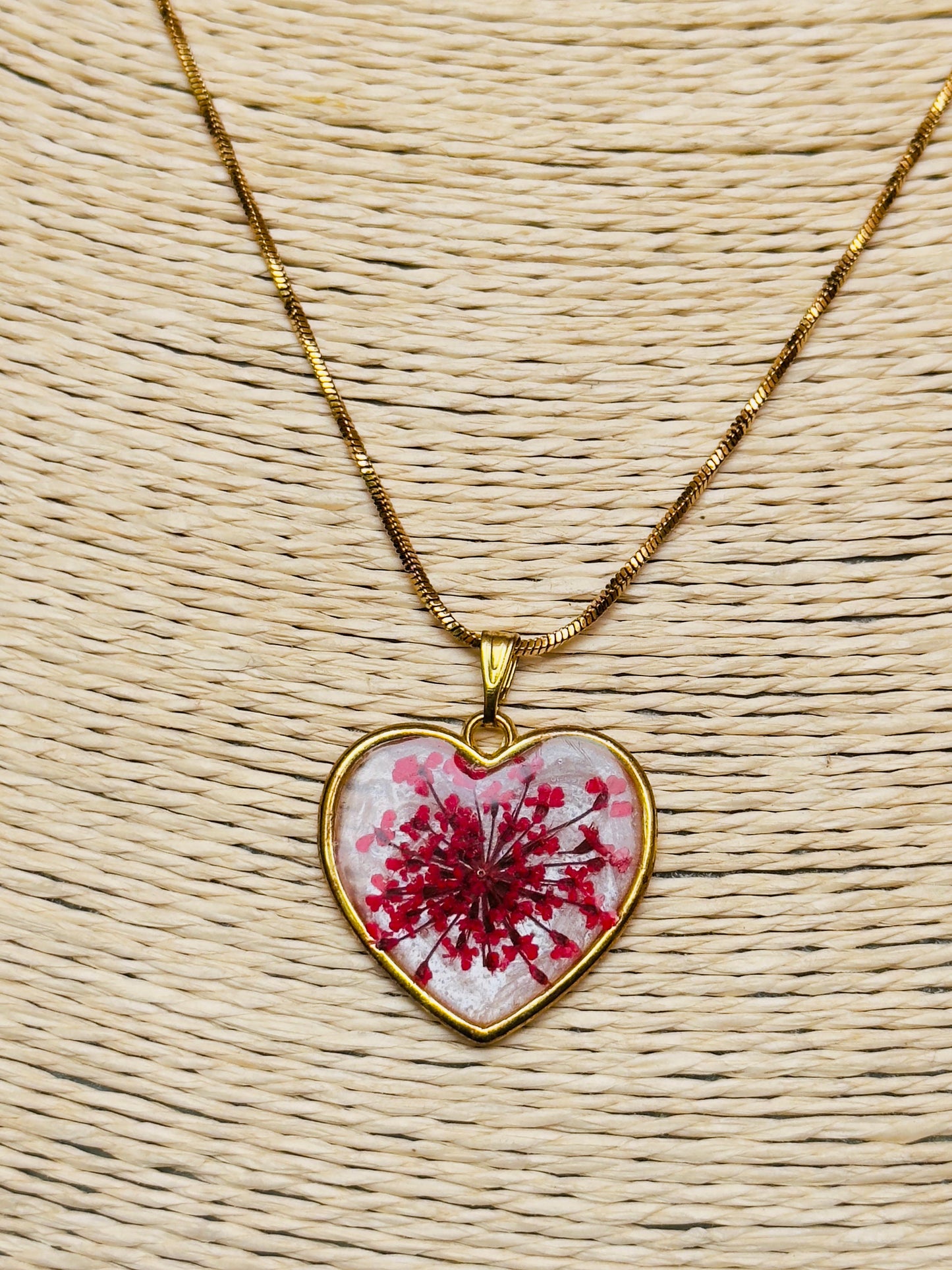 Red Floral Heart Resin Pendant Necklace