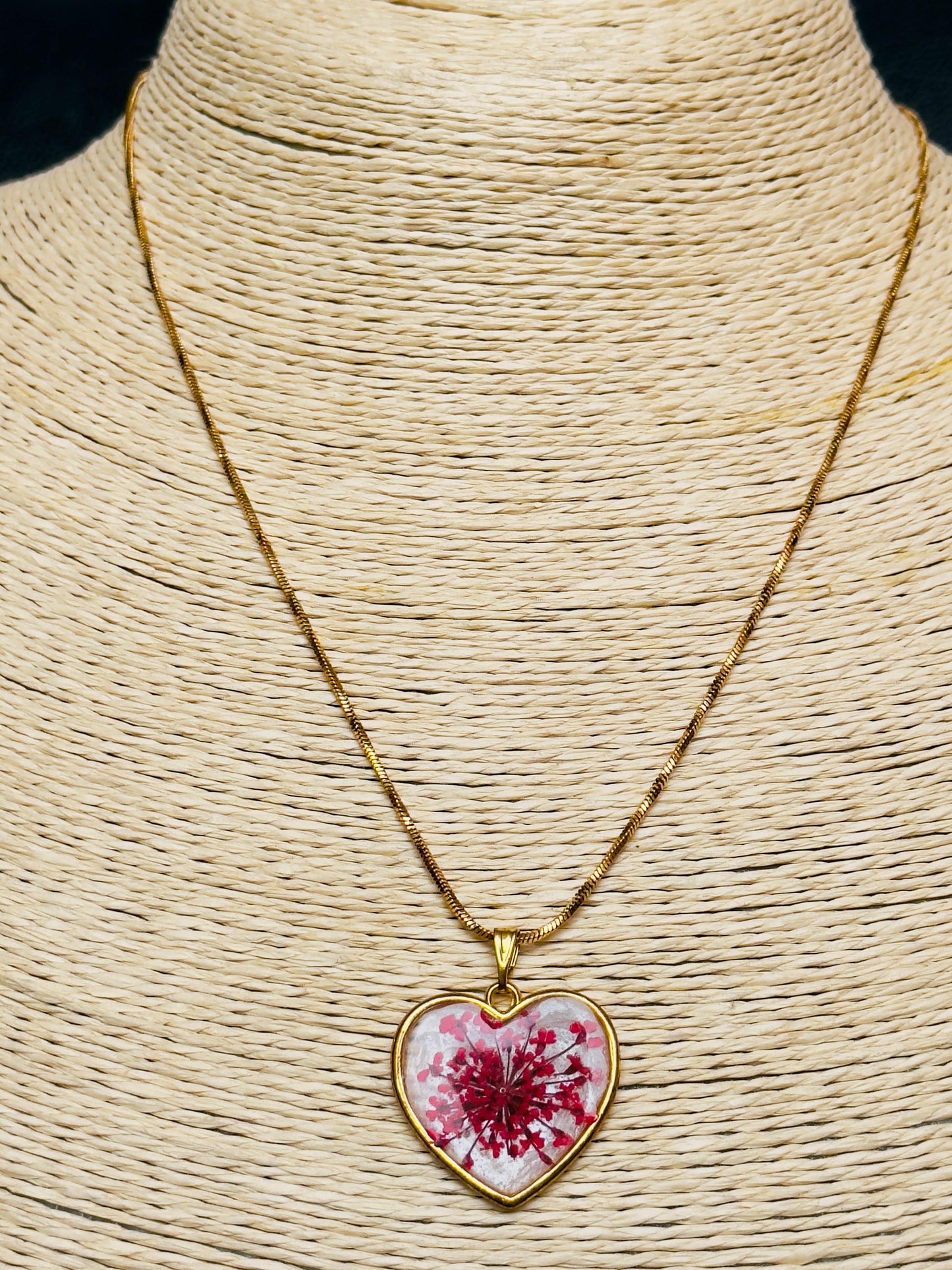 Red Floral Heart Resin Pendant Necklace