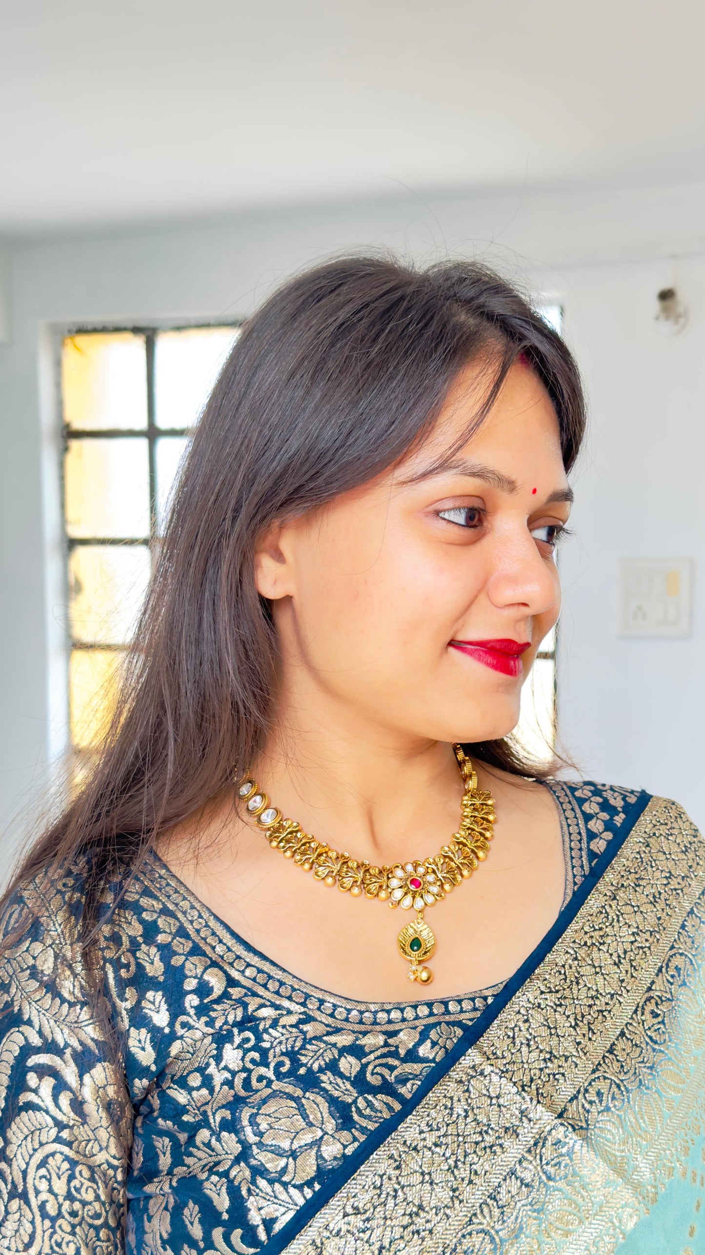 Pavithra Polki Antique Necklace Set