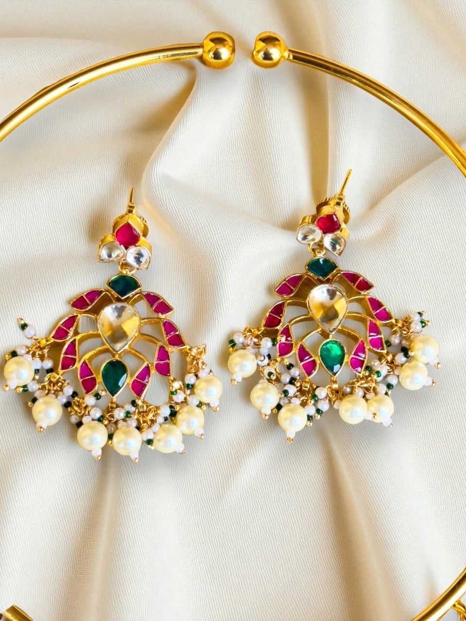 Meena Ruby & Emerald Polki Hasli Necklace Set