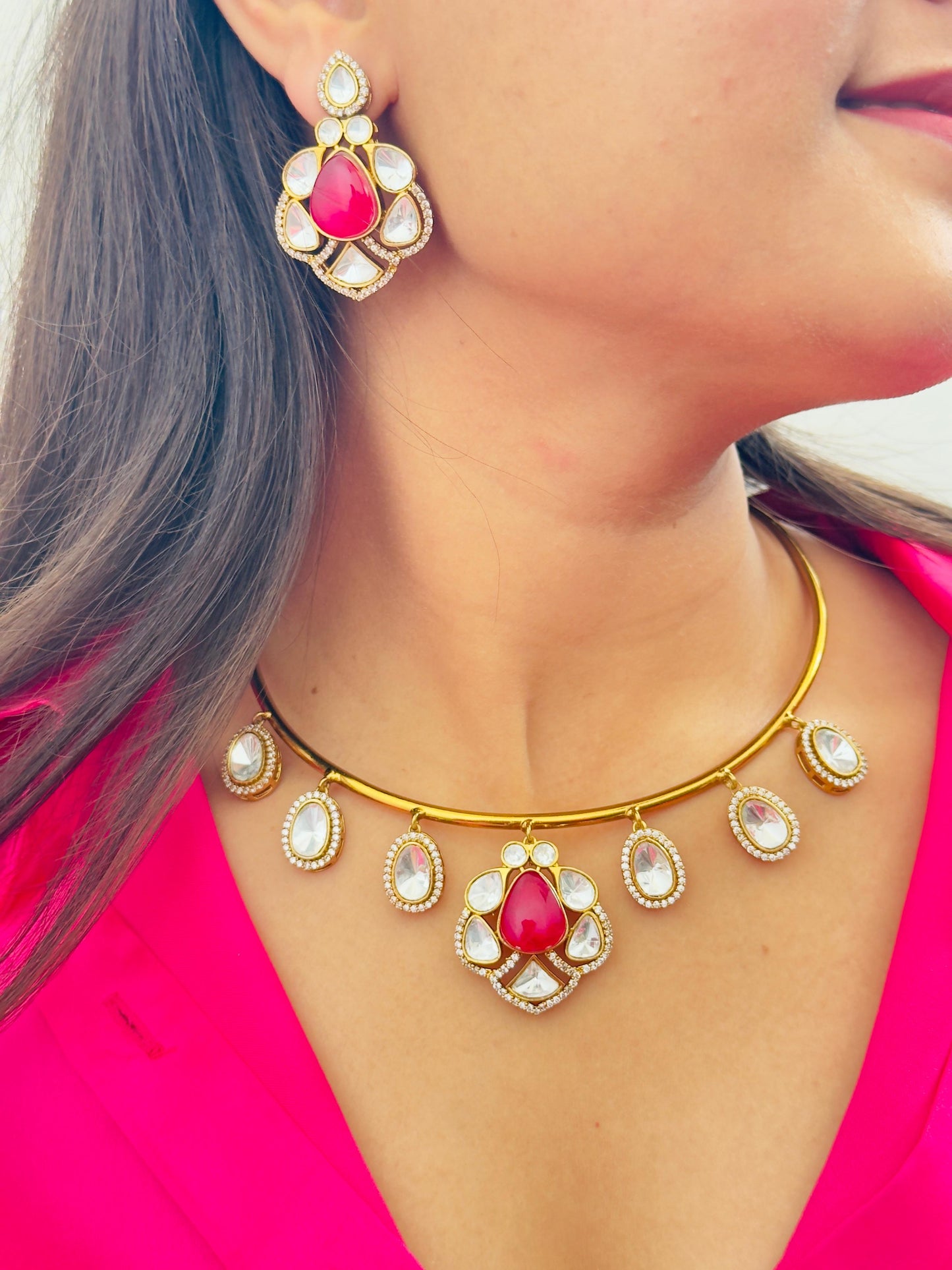Raveena Ruby Moissanite Hasli Necklace Set